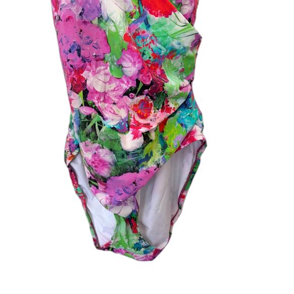 Lands' End Cross Back One Piece Swimsuit Ruched Multicolor Floral Plus Size 14 - Picture 3 of 6